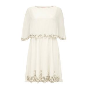 Unique Vintage Gatsby White Beaded Flapper Dress